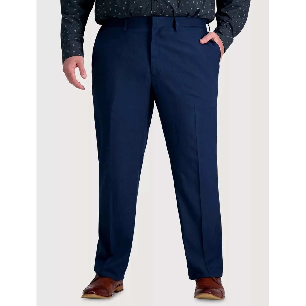 Haggar Mens Navy Blue Stretch Dress Pants Straight Leg Trousers 42x32 WPL 386